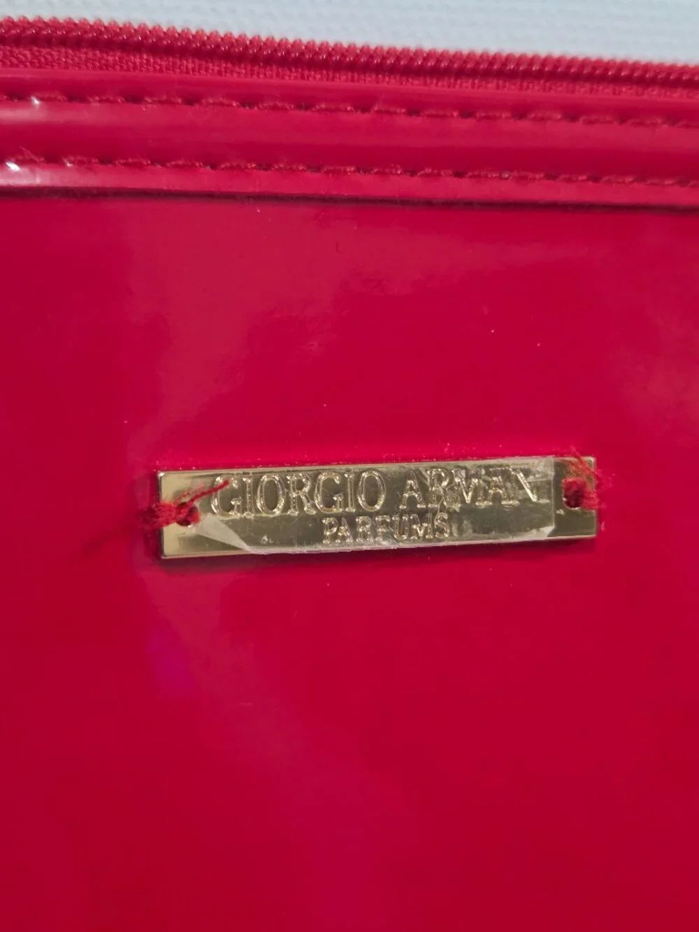 Giorgio Armani Parfums Red Patent Cosmetic Pouch Wristlet Rhinestone A Charm